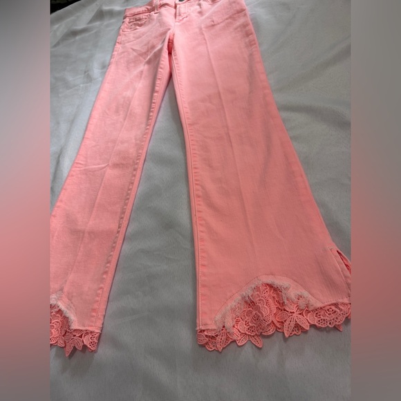 NWT J Brand Selena Raw Lace Hem Midrise Crop Boot Coronal Pink / Coral Size 26 - Picture 3 of 7